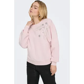 Sweatshirt ONLY "ONLCAMELA BROOKE GLITTER LS ONECK UB SWT", Damen, Gr. M, potpourri detail:chest deco, Sweatware, Obermaterial: 60% Baumwolle, 40% Polyester, unifarben, regular fit normal, Rundhals, Sweatshirts Sweatshirt, Baumwollmischung, regular fit, Rundhals