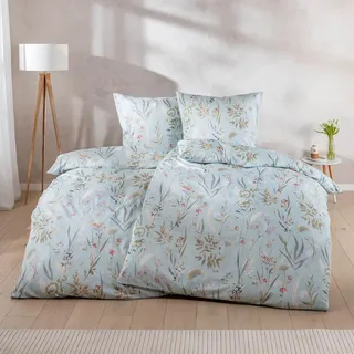 Estella Mako-Satin Bettwäsche 135x200 Rieke azur Gräser Wiesenblumen 7530-640