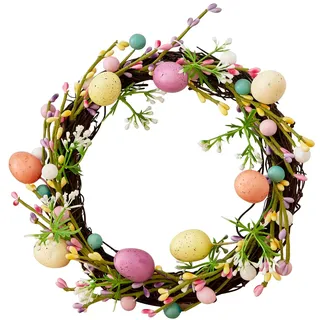 Osterkranz mit Eiern, Osterdeko zum Aufhängen, Ostereier Deko Kranz, Osterdeko Outdoor, Türkranz Frühling Deko Haustür, Wandkranz Frühlingskranz Osterdekoration für Frühlingsdeko Oster Deko 20cm