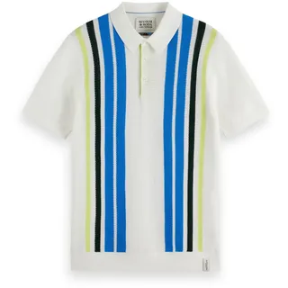 Scotch & Soda Men's Structured Knitted Striped Polo Shirt, Swan, XL