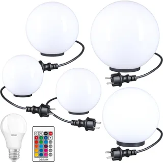 RGB Kugelleuchten Kugellampen 5er Set Ø 20/25/30/40/50cm Außenleuchte Garten - Weiß