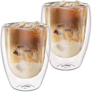 ASelected 2er Set Latte Macchiato Gläser, 350 ML doppelwandige gläser Schwebeeffekt doppelwandige kaffeegläser für Latte Macchiato Cappuccino Bier Milch Tee
