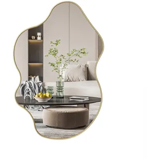 Yvsevnr Wandspiegel Groß Asymmetrischer Spiegel Flur Unregelmäßiger Organischer Spiegel Gold Badezimmerspiegel für Wand Wohnzimmer Bad Flur Eingang, Deko 60.5 x 91 cm