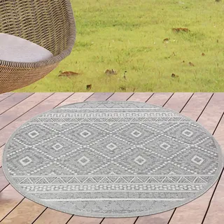 Sisal Teppich indoor & outdoor Terrasse Balkon Wohnzimmer Küche Zickzack Rauten Design in grau Größe - 120 cm Rund - Grau