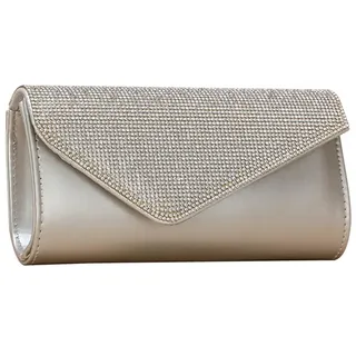 CORIOS Damen Strass Clutch Tasche Envelope Abendtasche Shiny Diamant Handtasche Hochzeit Brautbörse Klein Tasche Elegante Umhängetasche Kette Schultertasche Silber