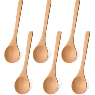 6 Stück Holzlöffel Klein Suppenlöffel Langgriff 15cm Honiglöffel Holz zum Essen Mischen Rühren Kochen Wooden Spoon für Zuhause, Küche, Kaffee, Party, Restaurant