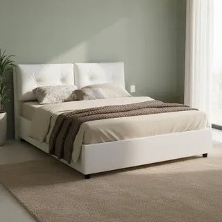 Talamo Italia - Doppelbett Stefania, Bettkasten mit Kunstlederbezug, 100 % Made in Italy, Öffnung vorne, geeignet für Matratzen 160 x 200 cm, Weiß
