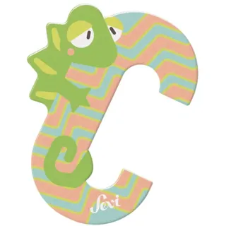 Sevi 83003 Tier Holzbuchstaben C Chamäleon ca. 10 cm, Türbuchstaben für Kinderzimmer, ABC Lernspielzeug aus Holz, pädagogisches Spielzeug für Kinder ab 3 Jahren, Buchstabe Tiere, Rosa / Grün