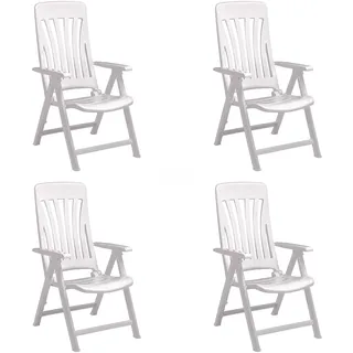 RESOL Blanes Set mit 4 Gartenstühlen, neigbar, 5 Positionen, mit hoher Rückenlehne und Armlehnen, zusammenklappbar, leicht und bequem, mit Multipositionierung, Weiß