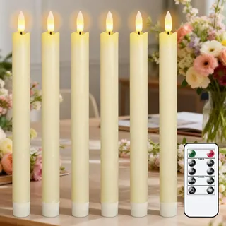 Eldnacele LED Stabkerzen mit Timerfunktion, flackernde Flamme LED Echtwachskerzen mit Fernbedienung, Elfenbein Stabkerzen led 6 Stück (2 x 25CM) für Weihnachtsdeko, Zimmer Deko, Hochzeit und Party