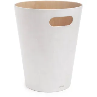 Umbra Woodrow Abfalleimer Holz, 7, 5l, Weiss/Natur | Behandeltes Birkenholz, integrierte Tragegriffe, zweifarbiges Design, langlebige Konstruktion, für Büro und Badezimmer