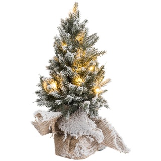 J-LINE - Weihnachtsbaum + LED + Jutetopf aus Kunststoff, schneegrün, extra klein