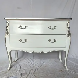 Antike Barock Louis Seize Kommode Rokoko Sideboard Breite 102cm Farbe:weiß mit silber