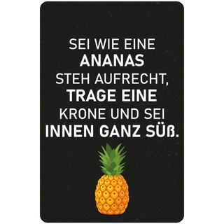 queence Metallbild »Ananas«, Sprüche, (1 St.), weiß