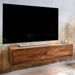 FineBuy Lowboard Hängend Sheesham Massivholz 108x25x34 cm TV-Schrank Braun Fernsehtisch mit Stauraum Fernsehschrank Wand Modern TV-Kommode