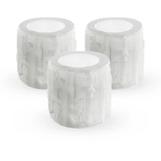 NKlaus 3X Selenit Teelichthalter 6×6 cm – Handgefertigte Kerzenhalter aus Heilstein, ideal für Meditation, Reiki & Deko, sorgt für beruhigendes Licht & Harmonie