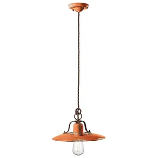 Ferroluce Country Keramik-Hängeleuchte Ø 30cm Orange Rund - Orange