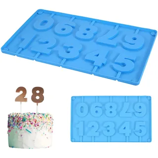 Ktchnhlprz Zahlen Schokoladenform 2er-Set – Silikonform für Zahlen-Lutscher, Cake Pops & Pralinen – Zahlenformen 0-9 mit Aussparung für Stiele – Für Geburtstag, Jubiläum & Kindergeburtstag