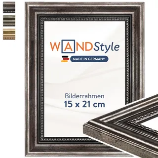 WANDStyle Bilderrahmen 15x21 Vintage, Bilderrahmen Metall-Optik Holz, hochwertiger Holzbilderrahmen Antik, Posterrahmen zum Aufhängen und Aufstellen, Rahmen 21x15 cm, Fotorahmen H450 - Made in Germany