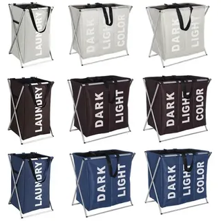 Wenko Wäschekorb »Trio«, beige, 3-tlg Aufteilung, klappbar, mit Griffen,