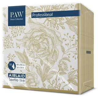 Paw Decor Collection PAW - Servietten aus Airlaid - Stoffähnlich (40 x 40 cm) I 50 Stück I Ideal für Hochzeit, Taufe, Kommunion, Geburtstag I Stoffservietten - Gold, Blätter, Blumen I Farbe: ROSE PEONIES