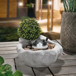 esotec Solar Vogelbad-Brunnen hell mit Akkuspeicher und LED Licht outdoor 101319 - Grau