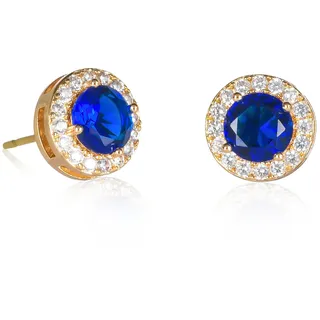 ZAVANA Gold-Ohrringe für Damen und Teenager-Mädchen im Halo-Design, Gold-Ohrstecker für Frauen mit klaren und farbigen Zirkonia-Steinen, vergoldete runde Ohrstecker in Blau, Rot, Grün oder Weiß