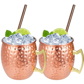 Hossejoy Moscow Mule Becher Umfasst 2 x Kupferbecher 550ML & 2 Trinkhalme – Großartig für Cocktail Gekühlte Getränk – 100% Kupferzubehör Liebhaber