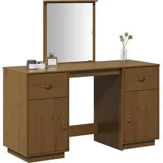 vidaXL Schminktisch-Set mit Spiegel Honigbraun Massivholz Kiefer - Braun
