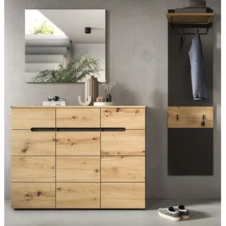 Garderobe Set 3-teilig "Cooper" in Artisan Eiche und grau 180 cm, Soft-Close - Grau