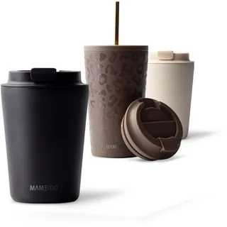 MAMEIDO Thermobecher 350 ml, dichter Kaffeebecher to go aus Edelstahl doppelwandig isoliert, auslaufsicher, Coffee to go Becher warmhaltend (Rich Black)