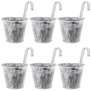 HEIYUET 6er Set Klein Hängetöpfe Vintage, Metall Hängetöpfe Balkon Blumentöpfe zum Aufhängen, Blumentopf zum Einhängen mit Haken für Außen innen Balkon Dekoration Garten Zaun