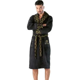 CARLO COLUCCI Herrenbademantel »Raffaele, ideal für Sauna & Spa, Hotelbademantel, Morgenmantel«, 1 Stk. goldene Velours-Jacquard-Details an Ärmeln, Kragen und Gürtel, schwarz