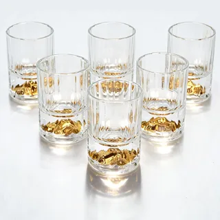 Generisch Shotgläser Glas 6er Schnapsgläser Set, 50ml Bleifreies Glas mit schwerem Boden mit 24K Gold Goldener Berg, Ideal für Schnaps, Vodka, Pinnchen, Tequila, Korn, Whiskey