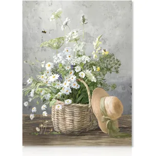 Dazzlewall Gänseblümchen Leinwand Bilder Rustikale Blumenbilder Bauernhof Landhaus Wandbild Botanische Blumen Poster für Schlafzimmer Wohnzimmer 30×40 cm Ungerahmt