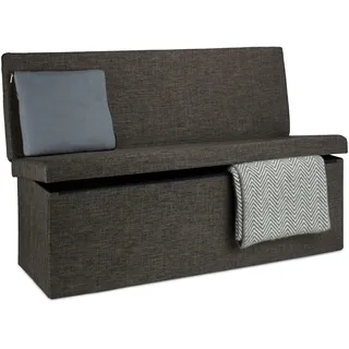 Relaxdays Faltbarer Sitzhocker mit Lehne XL HBT 73 x 114 x 38 cm stabiler Sitzcube als Fußablage Sitzbank und Sitzwürfel aus Leinen als Aufbewahrungsbox mit Stauraum mit Deckel für Wohnraum, braun