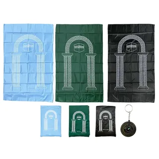 Anlising 3PCS Tragbare Muslimische Gebetsmatte,Tragbare Reise-Gebetsmatte mit Kompass,Tragbarer Islamischer Teppich,Wasserdichte Gebetsmatte,Muslim Gebetsteppich,Tragbar Islam(Hellblau,Grün,Schwarz)