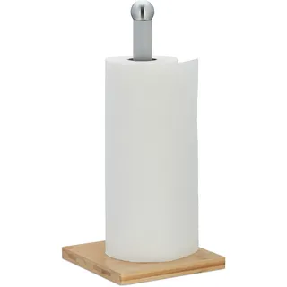 Relaxdays Küchenrollenhalter stehend, Bambus & Metall, Natur/grau | Papierrollenhalter für Küche, HxBxT: 35 x 16 x 16 cm