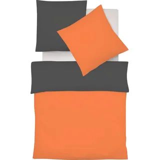 Wendebettwäsche FLEURESSE "Provence W", orange (orange, schiefer), B/L: 155cm x 220cm, 1 Stk., 1 Stk., Halbleinen, B/L: 80cm x 80cm, 2 Stk., Halbleinen, Obermaterial: 50% Baumwolle, 50% Leinen, Bettwäsche, Wendebettwäsche