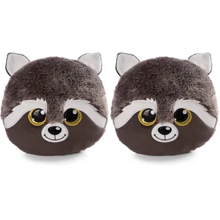 NICI GLUBSCHIS Kissen Waschbär Clooney 33 x 32 cm – rundes Kuschelkissen aus weichem Plüsch, Dekokissen für Kinder & Erwachsene, 48586, tolle Geschenkidee, braun (Packung mit 2)