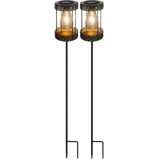 REV – Solarlampe Bronze für außen – Solarleuchte mit Erdspieß im Retro-Look – Solarlaterne perfekt für Garten, Terrasse & Balkon – IP44 spritzwassergeschützt – 83,5 cm Höhe (Packung mit 2)