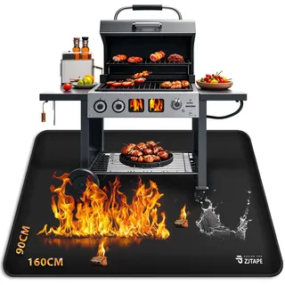 Feuerfeste Unterlage, Grillmatte Gasgrill - 160x90cm Faltbare Hitzeschutzmatte, Bodenschutz Grill Unterlag, Silikon-Glasfaser Wasserbeständige Grill Matte für BBQ Grills Boden Kamin Rasen