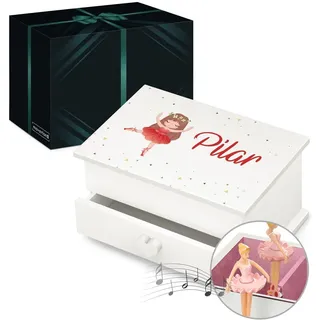 Maverton personalisierte Musik Schmuckdose mit Aufzieh-Spieluhr, Schublade | Schmuckkästchen Ballerina, Musikspieldose für Mädchen zur Geburt, zum Geburtstag, Weihnachtsgeschenke, mit Schublade