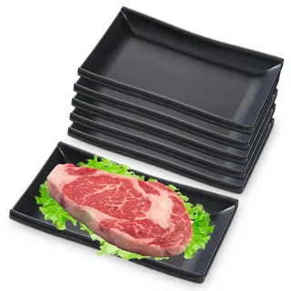 LEKEFETO 5 Eckige Dessertteller: 19,4cm Melamin, Bruchfest, Kuchenteller, Mehrweg, Schwarz, BPA-frei, für Dessert, Vorspeisen, Sushi, Party, Picknick, Camping