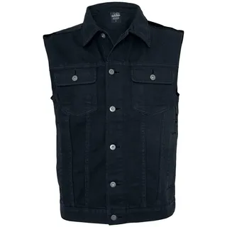 Urban Classics Herren Denim Vest – Jeansweste aus Baumwolle mit Knopfleiste, Brusttaschen und Kragen, ärmellose Weste für Streetwear, Freizeit & Alltag