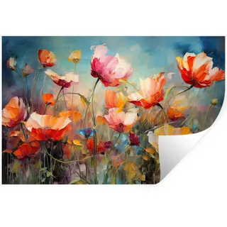 MuchoWow Wandtattoo Blumen - Aquarell - Kunst - Botanisch - Natur 120x80 cm , Orange , Kunststoff , Rechteckig , 120x80x0.1 cm , Tapeten & Wandverkleidungen, Wandtattoos & Sticker