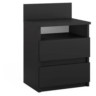 Vicco Nachttisch Monty Schwarz 39.6 x 59.1 cm , Holzwerkstoff , 4 Fächer , 2 Schubladen , Rechteckig,Rechteckig , 39.6x59.1x32.3 cm , Schlafzimmer, Nachtkästchen