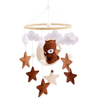 Promise Babe Mobile Baby Windspiele Wolken Stern Mond Baby Mobile mit Bär Handgefertigt Holz Gehäkelt Tier Windspiel Bettglocke Anhänger zum Aufhängen Babybett Kinderzimmer Wickeltisch Laufstall Deko