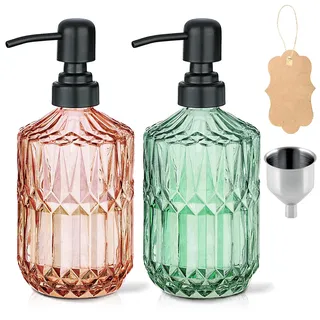 Glas Seifenspender Set, Soap Dispenser Badezimmer Vintage-Relief Küche Spülmittelspender 400ml für Handseife Seife Lotion