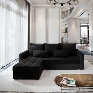 masseno Ecksofa KOS PIK mit Schlaffunktion L-Form, Sofa mit Bettkasten, Wohnzimmersofa, Couch, Soffa, Bettsofa, Couchgarnitur- Schwarz, SAWANA 14 + MADRYT 9100 - Schwarz